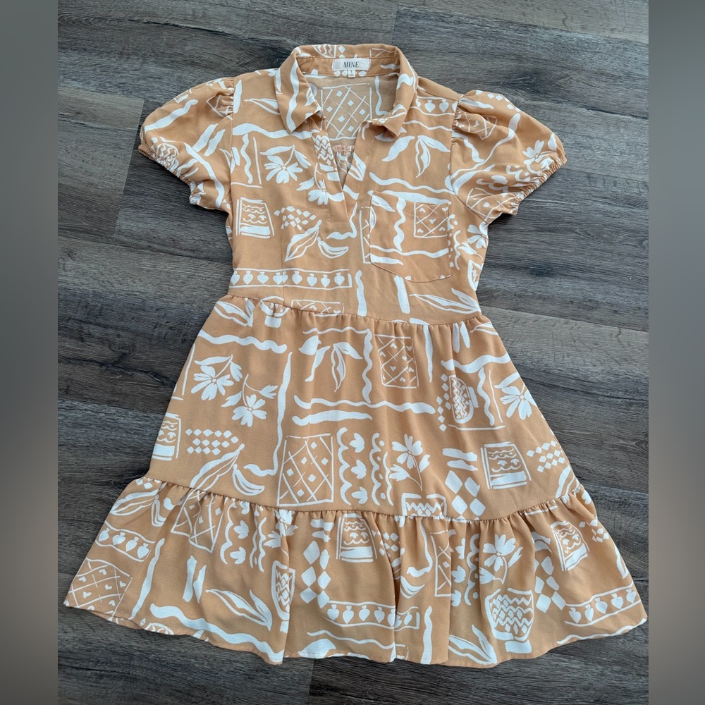 MINE Peach & White Printed Summer Dress
